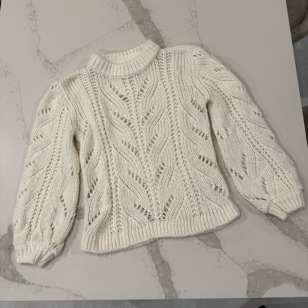 Abercrombie & Fitch Chunky Cable Knit Sweater Balloon Sleeve Womens Medium Ivory